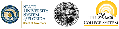 State University System logo, Florida State Seal, and the Florida College system logo